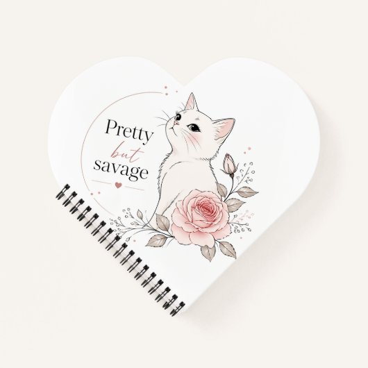 Pretty But Savage White Cat Rose Notebook ノートブック (正面)