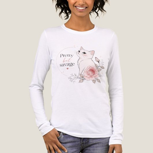 Pretty But Savage White Cat Rose T-Shirt トライブレンドＴシャツ (正面)
