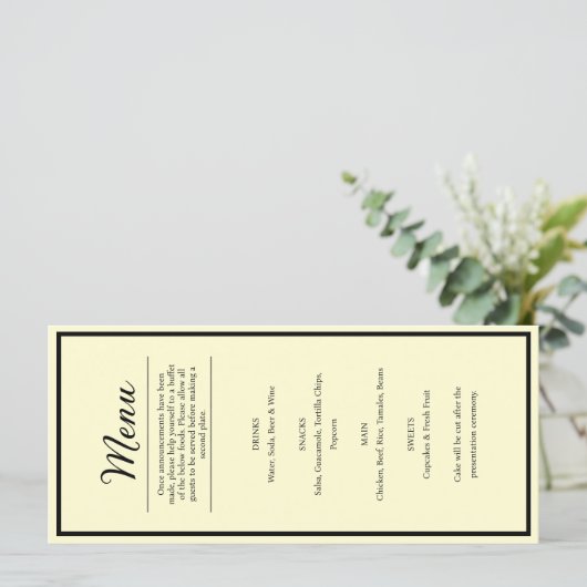 Pretty Butter Yellow Wedding Reception Dinner Menu メニュー (スタンド正面)