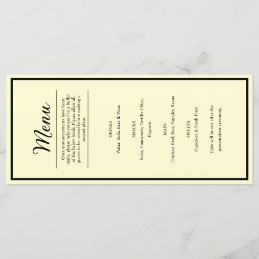 Pretty Butter Yellow Wedding Reception Dinner Menu メニュー (正面)