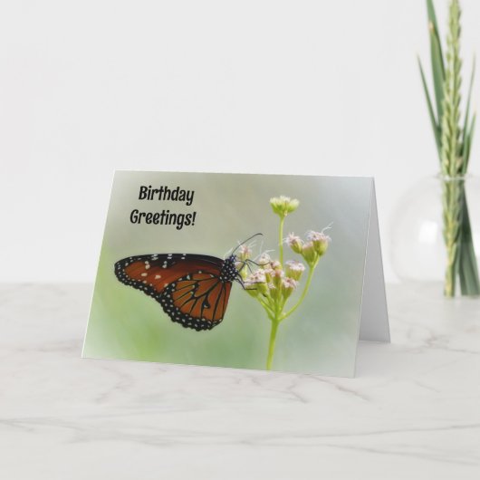 Pretty Butterfly on Flowers Birthday Card カード (正面)