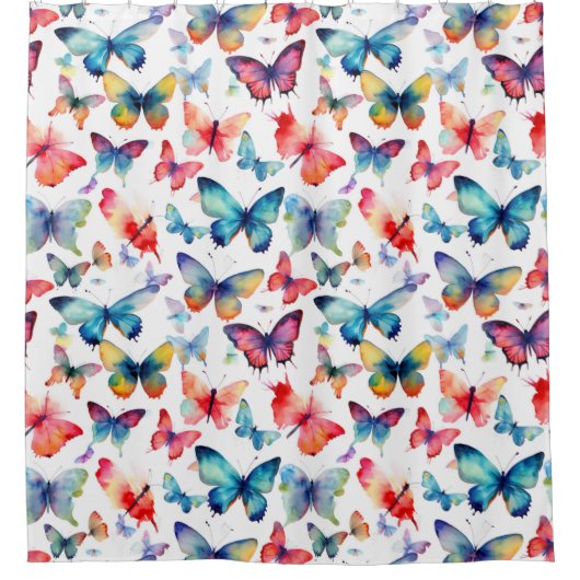 Pretty Butterfly Watercolor Pattern シャワーカーテン (正面)