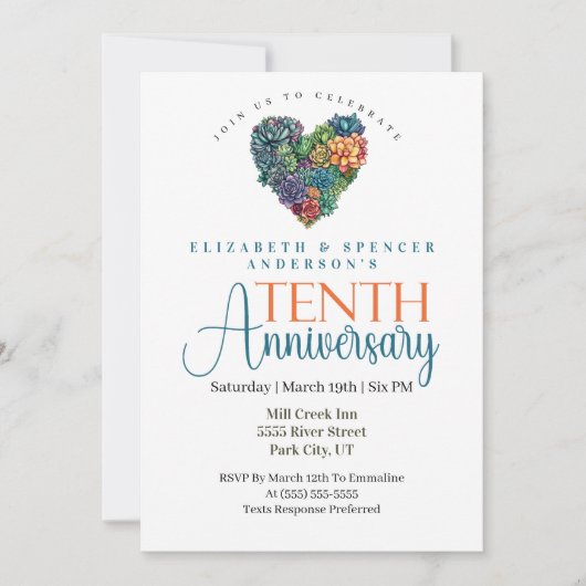 Pretty Cactus Heart 10th Wedding Anniversary 招待状 (正面)