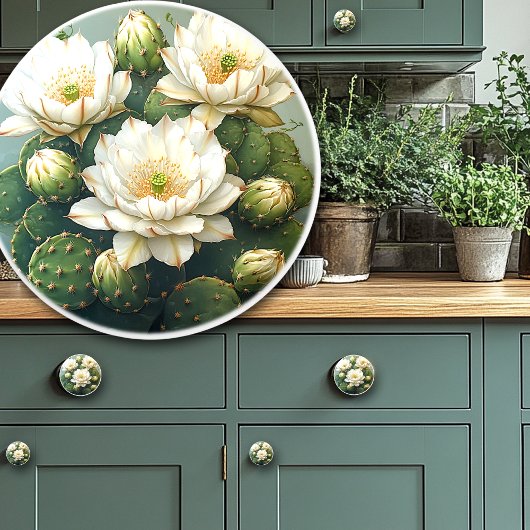 Pretty Cactus White Flowers セラミックノブ