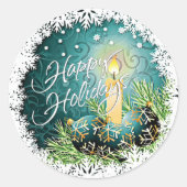 Pretty Candle On Teal Blue Green Damask Pattern ラウンドシール (正面)