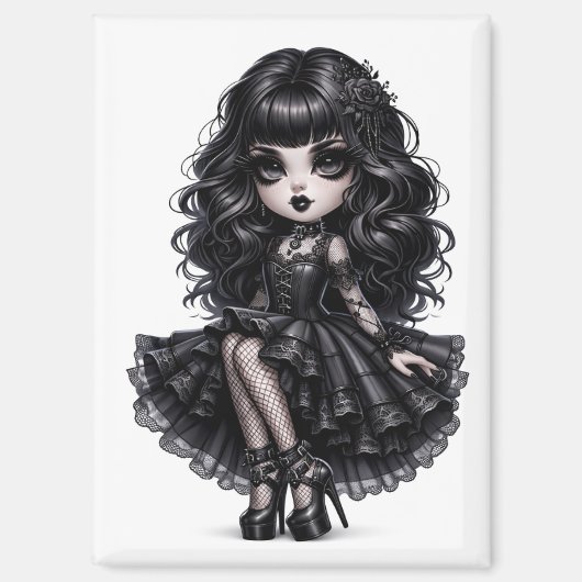 Pretty Chibi Gothic Girl Magnet Dark Aesthetic マグネット (正面)