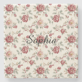 Pretty Chic Red Cream Floral   ストーンコースター