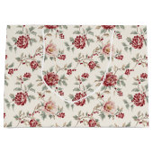 Pretty Chic Red Cream Floral Birthday  ラージペーパーバッグ (正面)