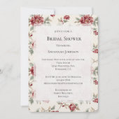 Pretty Chic Red Cream Floral Bridal Shower 招待状 (正面)