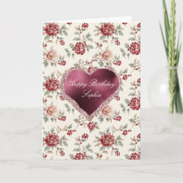 Pretty Chic Red Cream Floral Heart カード