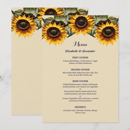 Pretty chic Yellow sunflowers wedding メニュー (正面/裏面)