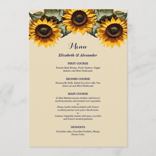 Pretty chic Yellow sunflowers wedding メニュー (正面)