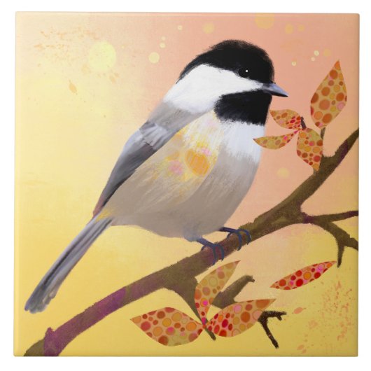 Pretty Chickadee Ceramic Tile タイル (正面)