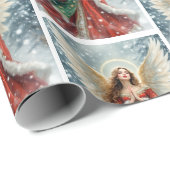 Pretty Christmas Angel in Red & Green w Snow ラッピングペーパー (ロールコーナー)