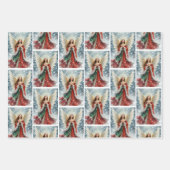 Pretty Christmas Angel in Red & Green w Snow 3 ラッピングペーパーシート (正面)