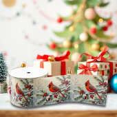Pretty Christmas Cardinal and Pine Branches グログランリボン