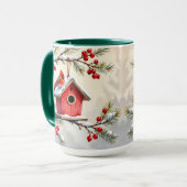 Pretty Christmas Cardinal and Pine Branches マグカップ (正面左)