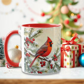 Pretty Christmas Cardinal and Pine Branches マグカップ
