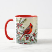 Pretty Christmas Cardinal and Pine Branches マグカップ (左)