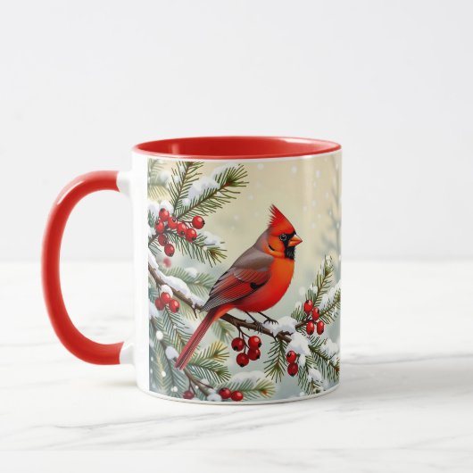 Pretty Christmas Cardinal and Pine Branches マグカップ (左)