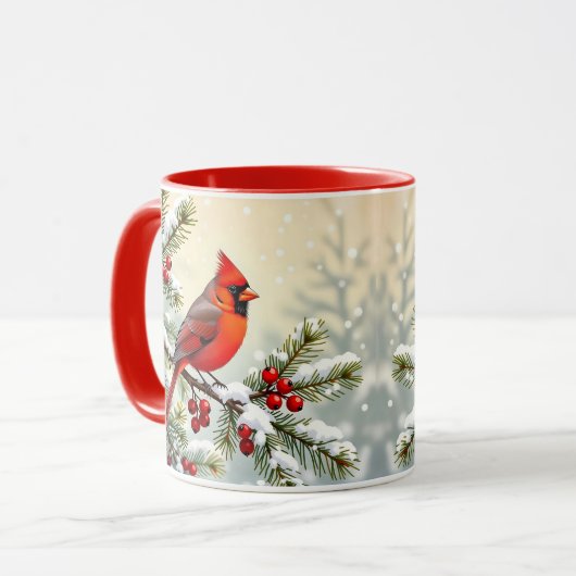 Pretty Christmas Cardinal and Pine Branches マグカップ (正面左)