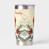 Pretty Christmas Cardinal and Pine Branches 保温保冷タンブラー (左面)