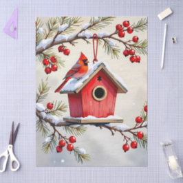 Pretty Christmas Cardinal & Birdhouse Snowflakes 薄葉紙