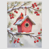 Pretty Christmas Cardinal & Birdhouse Snowflakes 薄葉紙 (正面)