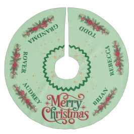 Pretty Christmas Garland Tree Skirt with Names ブラッシュドポリエステルツリースカート
