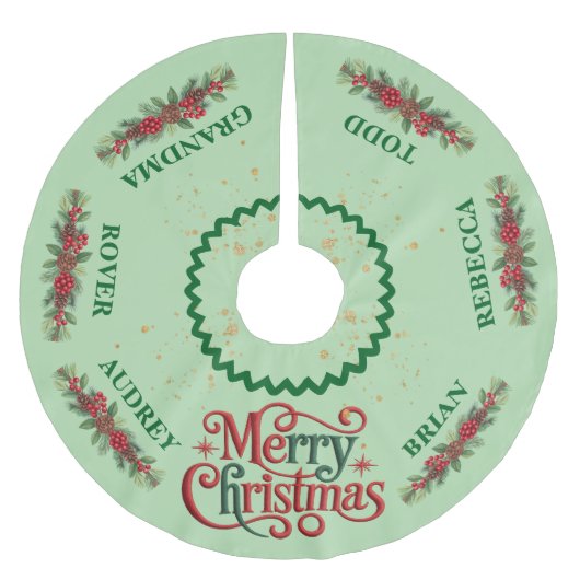 Pretty Christmas Garland Tree Skirt with Names ブラッシュドポリエステルツリースカート (正面)