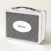 Pretty Classic Black White Scrolled Damask Pattern メタルランチボックス (裏面)