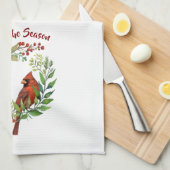 Pretty Classic Cardinal Red Bird キッチンタオル (四つ折り)