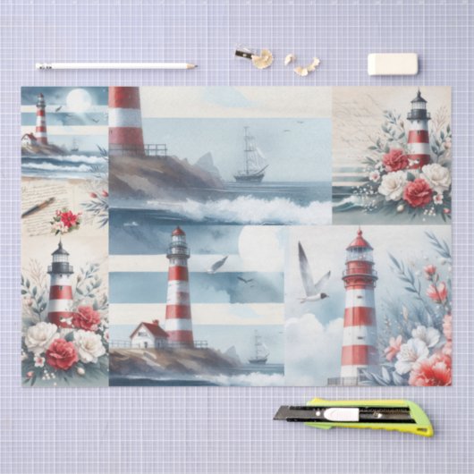 Pretty Coastal Christmas Lighthouse Collage 薄葉紙 (クラフト)