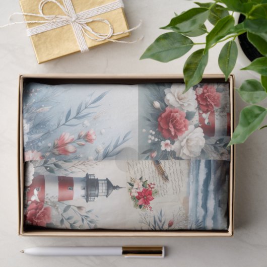 Pretty Coastal Christmas Lighthouse Collage 薄葉紙 (ギフト)