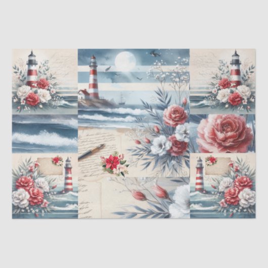 Pretty Coastal Christmas Lighthouse Collage 薄葉紙 (正面)