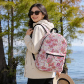 Pretty Colorful Floral Motif Purple Pink Monogram プリントバックパック