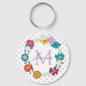 Pretty Colorful Flower Wreath Personalised Dotty キーホルダー (正面)