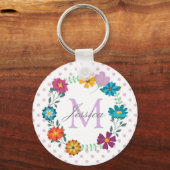 Pretty Colorful Flower Wreath Personalised Dotty キーホルダー (正面)
