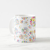 Pretty Colorful Flowers Circles Pattern on White コーヒーマグカップ (正面左)