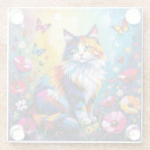 Pretty Colorful Impasto Cat and Flowers ガラスコースター (裏面)