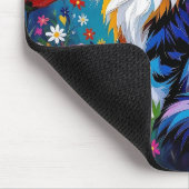 Pretty Colorful Impasto Cat and Flowers マウスパッド (コーナー)