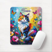 Pretty Colorful Impasto Cat and Flowers マウスパッド (マウス)