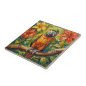 Pretty Colorful Impasto Parrot and Tropical Flower タイル (側面)
