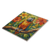 Pretty Colorful Impasto Parrot and Tropical Flower タイル (側面)