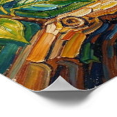 Pretty Colorful Impasto Parrot and Tropical Flower ポスター (角)