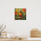 Pretty Colorful Impasto Parrot and Tropical Flower ポスター (キッチン)