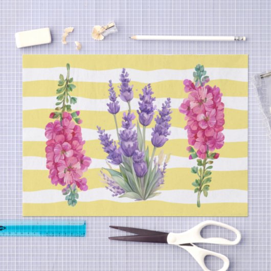 Pretty colorful yellow stripes Botanical Decoupage 薄葉紙 (クラフト)