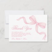 Pretty Coquette Pink Bow Girl Baby Shower サンキューカード (正面)