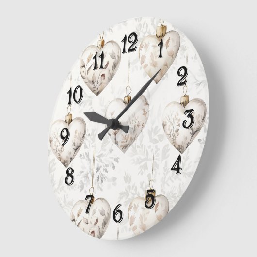 Pretty Cream Hearts Ornaments ラージ壁時計 (傾斜)