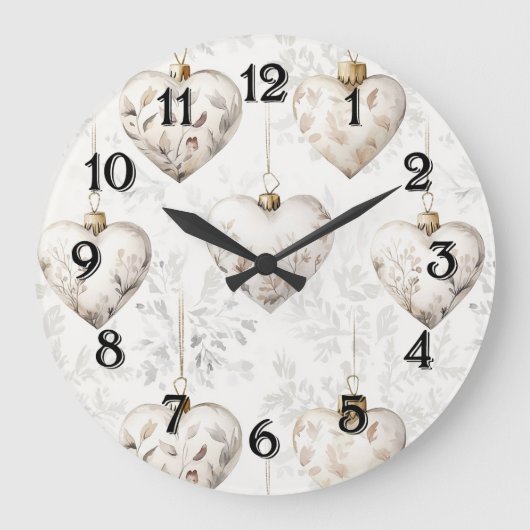 Pretty Cream Hearts Ornaments ラージ壁時計 (正面)